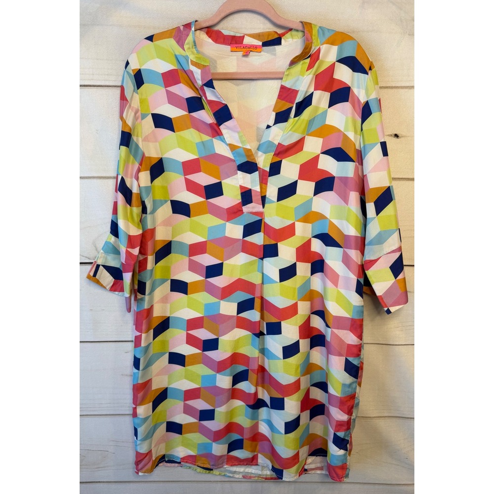 Vilagallo Multicolor Geometric Mini Dress - Pink, Blue, Yellow, Green